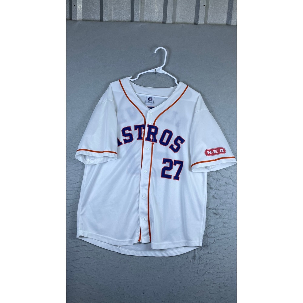 Houston Astros Baseball Jersey Mens XL White Excellent Jose Altuve 27 HEB Patch